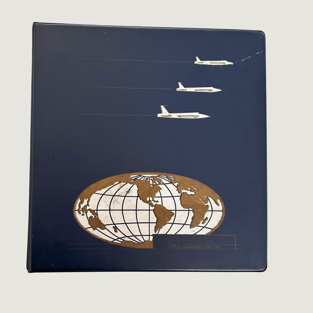 Vintage Fowler Publications Aviation Consultant 3 Ring Binder Navy Blue Globe